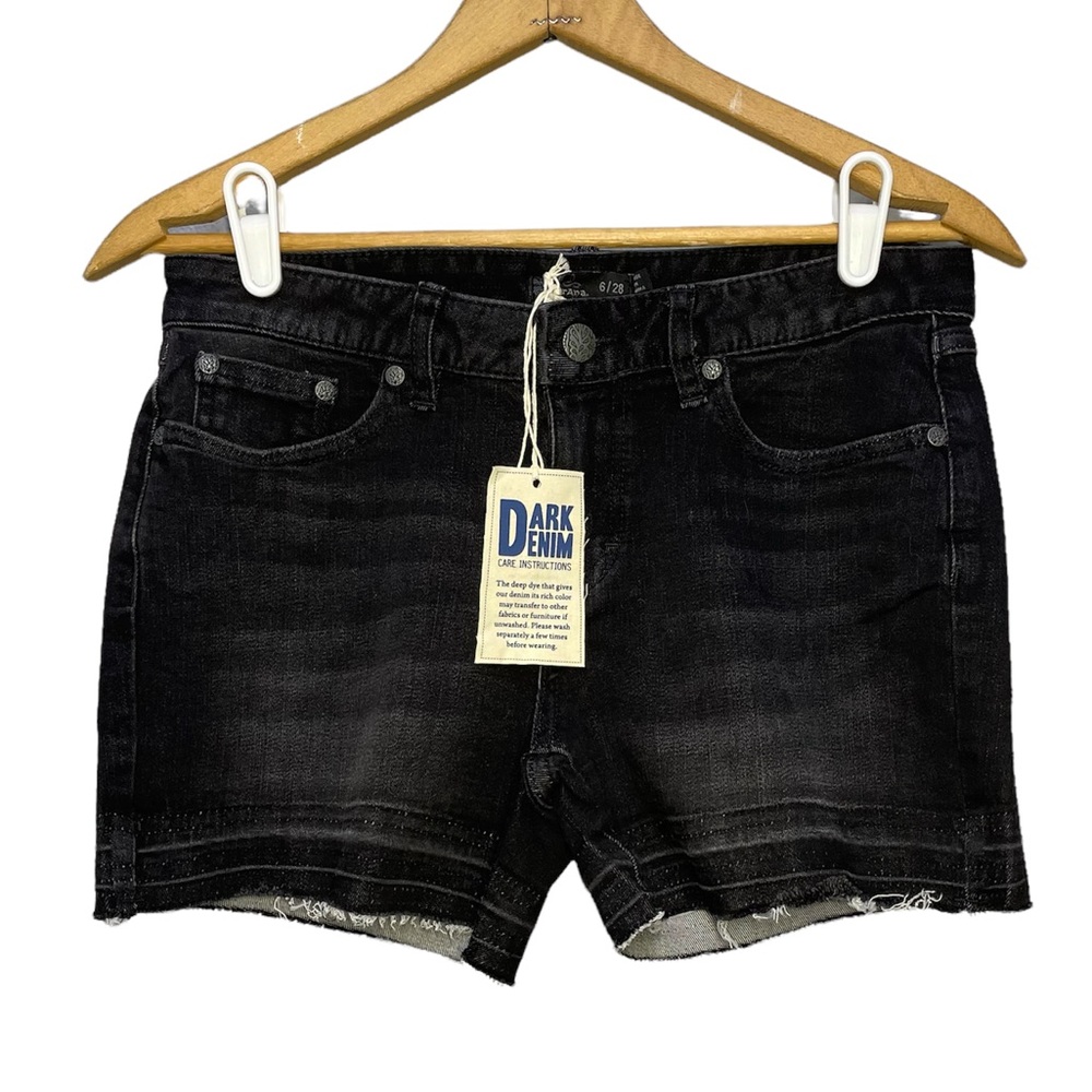 New Prana London Jean Denim Shorts Size 6 28 Raw Edge Hem Black Cut Off Short